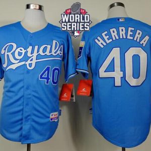 Royals #40 Kelvin Herrera Light Blue Alternate Cool Base W 2015 World Series Patch Stitched Jersey