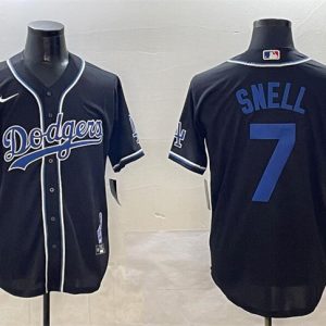 Los Angeles Dodgers #7 Blake Snell Black 2024 World Series Champions Cool Base Stitched Jersey