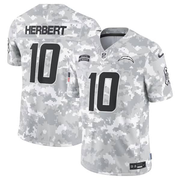 Los Angeles Chargers #10 Justin Herbert Arctic Camo 2024 F.U.S.E. Salute To Service Limited Stitched Jersey