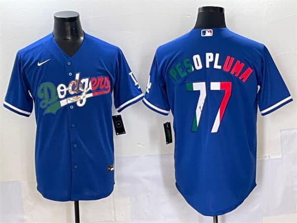 Los Angeles Dodgers #77 Peso Pluma Blue Mexico Stitched Jersey