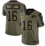San Francisco 49ers #16 Joe Montana 2021 Olive Camo Salute To Service Golden Limited Stitched Jersey