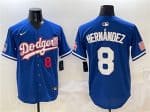 Los Angeles Dodgers #8 Enrique Hernandez Royal With American Flag Patch Limited Stitched Jersey