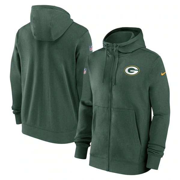 Green Bay Packers Green Sideline Club Performance Full-Zip Hoodie