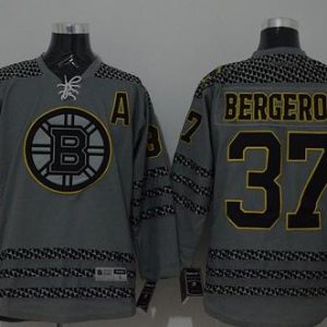 Bruins #37 Patrice Bergeron Charcoal Cross Check Fashion Stitched Jersey