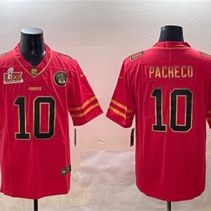 Kansas City Chiefs #10 Isiah Pacheco Red Gold 2025 Super Bowl LIX Patch Vapor Untouchable Limited Stitched Jersey