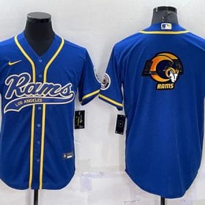 Los Angeles Rams Royal Team Big Logo With Patch Cool Base Stitched Baseball Jersey