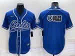 Indianapolis Colts Royal Team Big Logo With Patch Cool Base Stitched Baseball Jersey