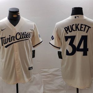Minnesota Twins #34 Kirby Puckett Cream Cool Base Stitched Jersey