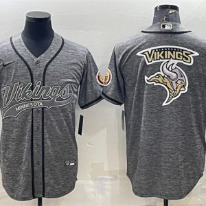 Minnesota Vikings Gray Team Big Logo With Patch Cool Base Stitched Baseball Jersey