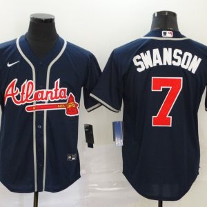 Atlanta Braves #7 Dansby Swanson Navy Cool Base Stitched Jersey