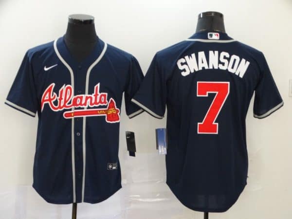 Atlanta Braves #7 Dansby Swanson Navy Cool Base Stitched Jersey