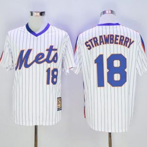 Mitchell And Ness Mets #18 Darryl Strawberry Stitched White Blue Strip Throwback Jersey