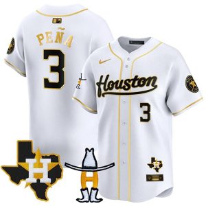 Houston Astros #3 Jeremy PeNa White Gold Houston Rodeo Patch Vapor Premier Limited Stitched Jersey