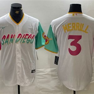 San Diego Padres #3 Jackson Merrill White City Connect Cool Base Stitched Jersey