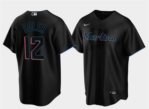 Miami Marlins #12 Jorge Soler Black Cool Base Stitched Jersey