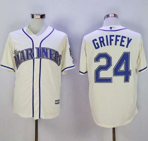 Mariners #24 Ken Griffey Cream New Cool Base2016 Hall Of Fame Patch Stitched Jersey