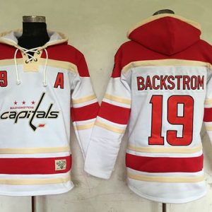 Capitals #19 Nicklas Backstrom White Sawyer Hooded Sweatshirt Stitched Jersey