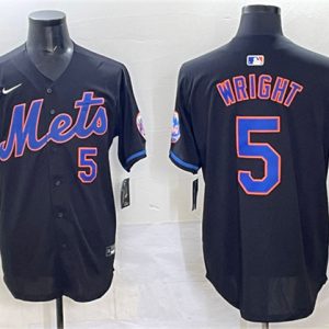 New York Mets #5 David Wright Black With Patch Limited Stitched Jersey
