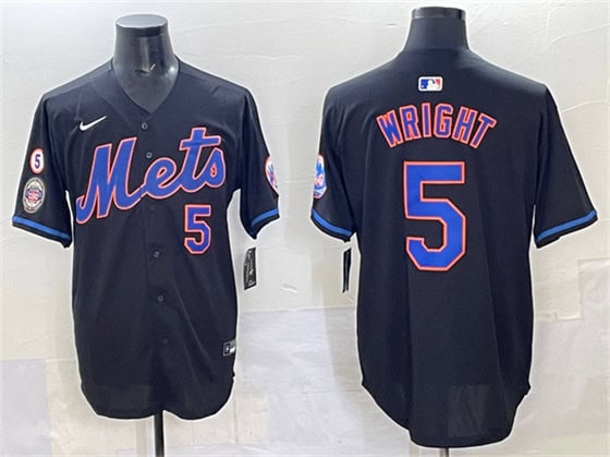 New York Mets #5 David Wright Black With Patch Limited Stitched Jersey