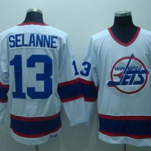 Jets #13 Teemu Selanne Stitched White CCM Throwback Jersey