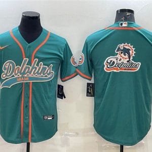 Miami Dolphins Aqua Team Big Logo With Patch Cool Base Stitched Baseball Jersey