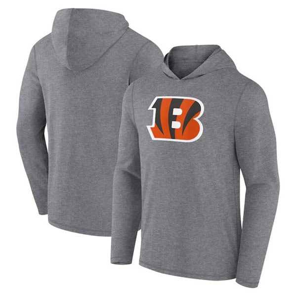 Cincinnati Bengals Heather Gray Primary Logo Long Sleeve Hoodie