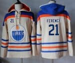 Oilers #21 Andrew Ference Cream Sawyer Hooded Sweatshirt Stitched Jersey
