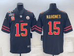 Kansas City Chiefs #15 Patrick Mahomes Black Red Gold Super Bowl LVII Patch And 4-Star C Patch Vapor Untouchable Limited Stitched Jersey
