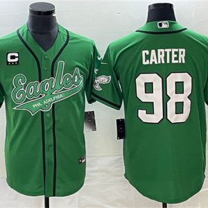 Philadelphia Eagles #98 Jalen Carter Green With C Patch Cool Base Stitched Jersey