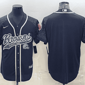Cleveland Browns Blank Black Reflective With Patch Cool Base Stitched Baseball Jersey
