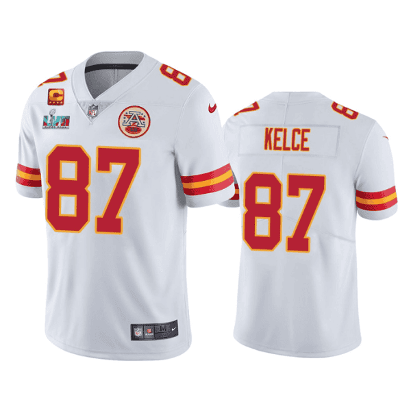 Kansas City Chiefs #87 Travis Kelce White Super Bowl LVII Patch And 4-Star C Patch Vapor Untouchable Limited Stitched Jersey