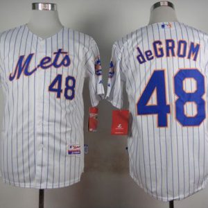 Mets #48 Jacob DeGrom White(Blue Strip) Home Cool Base Stitched Jersey
