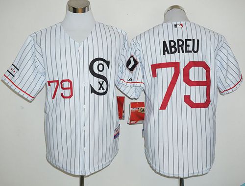 White Sox #79 Jose Abreu White(Black Strip) Cooperstown Stitched Jersey