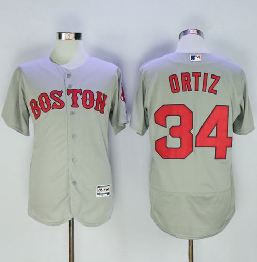 Red Sox #34 David Ortiz Grey Flexbase Authentic Collection Name On Back Stitched Jersey