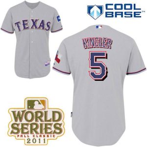 Rangers #5 Ian Kinsler Grey Cool Base 2011 World Series Patch Stitched Jersey