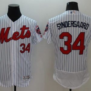 Mets #34 Noah Syndergaard White(Blue Strip) Fashion Stars Stripes Flexbase Authentic Stitched Jersey