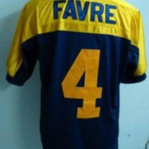 Mitchell Ness Packers #4 Brett Favre Blue Gold With 75 Anniversary Patch Stitched Throwback Jersey