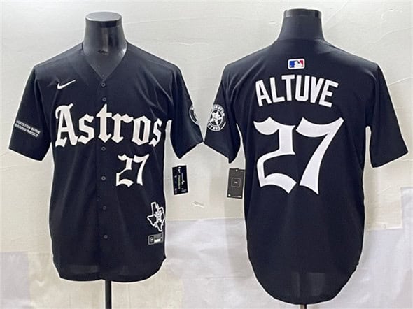Houston Astros #27 Jose Altuve Black Gothic 'Houston Born Barrio Raised' Limited Stitched Jersey