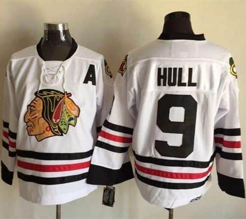 Blackhawks #9 Bobby Hull White CCM Throwback Stitched Jersey