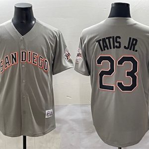 San Diego Padres #23 Fernando Tatis Jr. Gray Fashion Throwback With Patch Cool Base Stitched Jersey