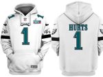 Philadelphia Eagles #1 Jalen Hurts White Super Bowl LVII Patch Pullover Hoodie