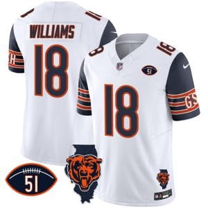 Chicago Bears #18 Caleb Williams White F.U.S.E. With Illinois And No. 51 Patch Stitched Jersey