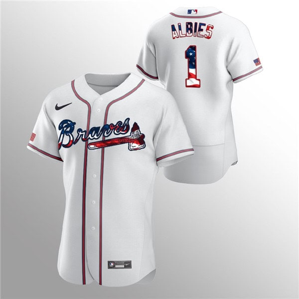 Atlanta Braves White #1 Ozzie Albies White 2020 Stars Stripes Flex Base Stitched Jersey