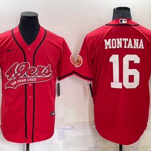 San Francisco 49ers #16 Joe Montana Red Cool Base Stitched Baseball Jersey