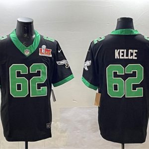 Philadelphia Eagles #62 Jason Kelce Black 2025 Super Bowl LIX Patch F.U.S.E. Vapor Untouchable Limited Stitched Jersey
