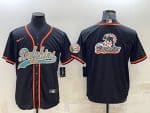 Miami Dolphins Black Team Big Logo With Patch Cool Base Stitched Baseball Jersey