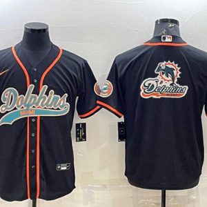 Miami Dolphins Black Team Big Logo With Patch Cool Base Stitched Baseball Jersey