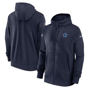 Dallas Cowboys Navy Sideline Club Performance Full-Zip Hoodie