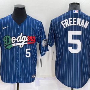 Los Angeles Dodgers #5 Freddie Freeman Navy Mexico World Series Cool Base Stitched Baseball Jersey