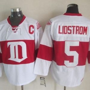 Red Wings #5 Nicklas Lidstrom White Winter Classic CCM Throwback Stitched Jersey